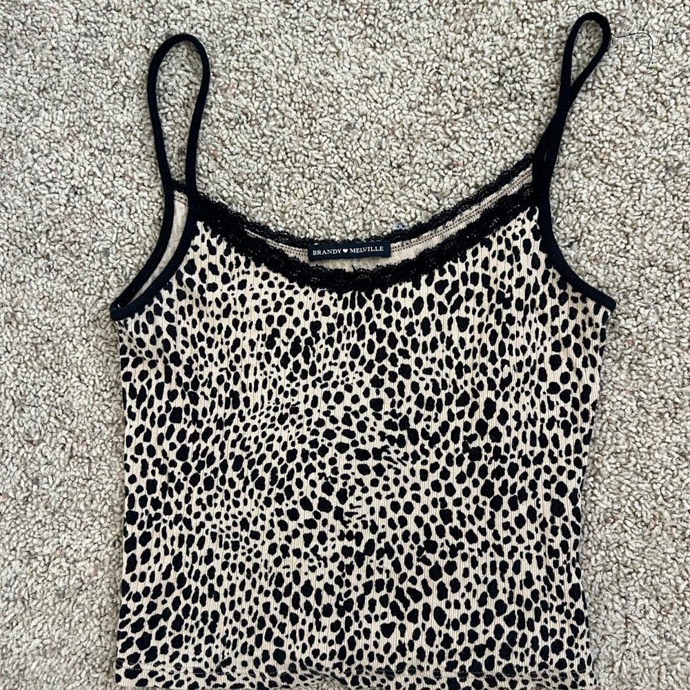 Brandy Melville Black and Cream Leopard Print Top